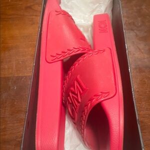 MCM Vibrant Red Embossed Slides